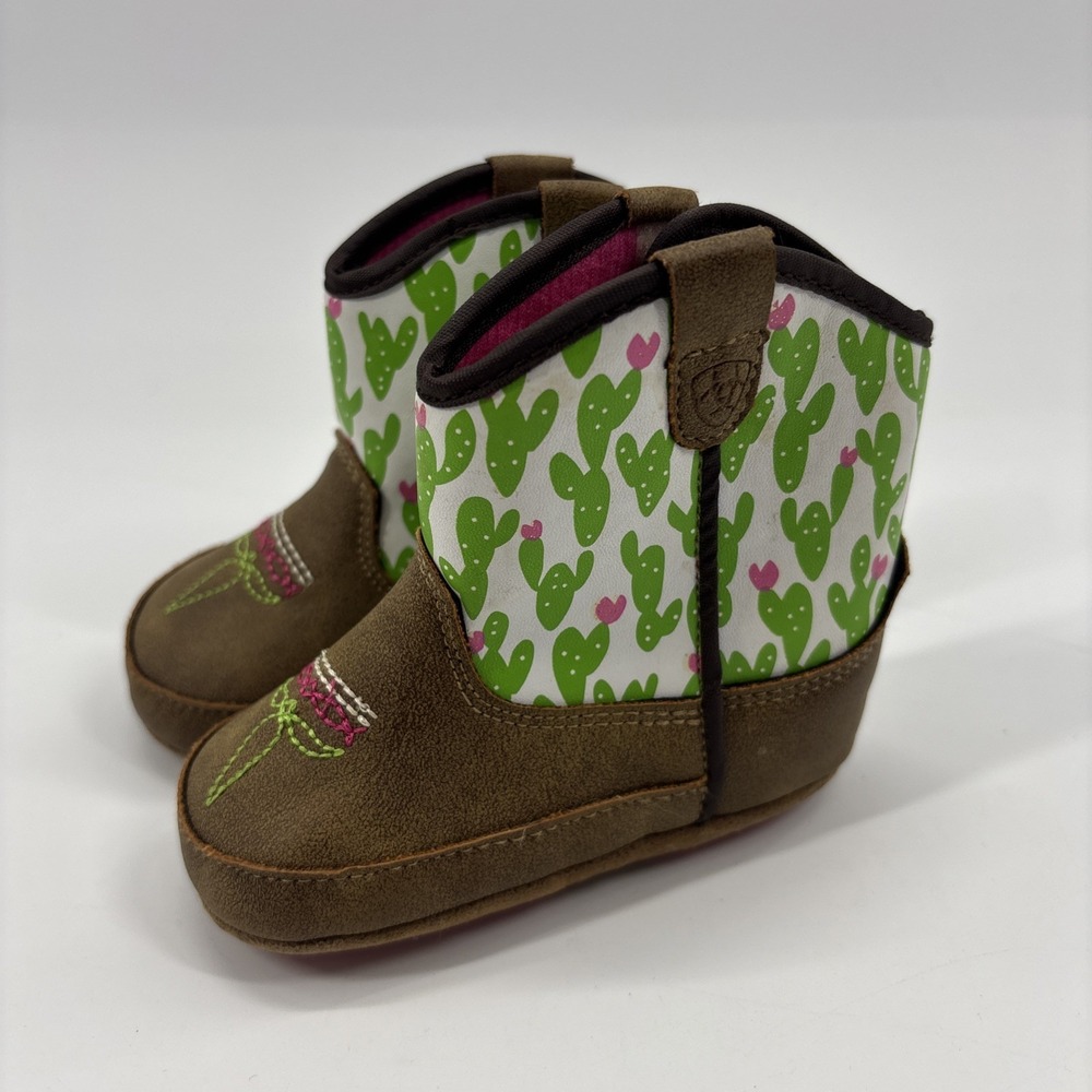 Ariat Infant Cowboy Boots Western Style Cactus Pink Green Brown Crib Shoes
